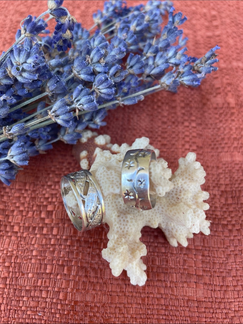 2 Sterling Silver Patterned Band Rings - Women Jewelry
